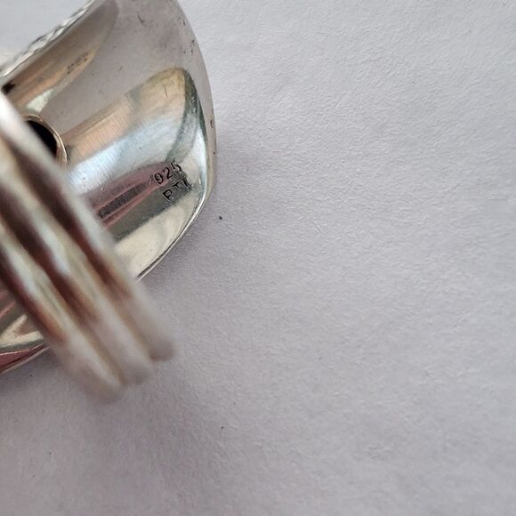 Large Ring Onyx Stone Ring Sterling Silver 925 Sz 8 Brutalist Boho Statement - Picture 8 of 12